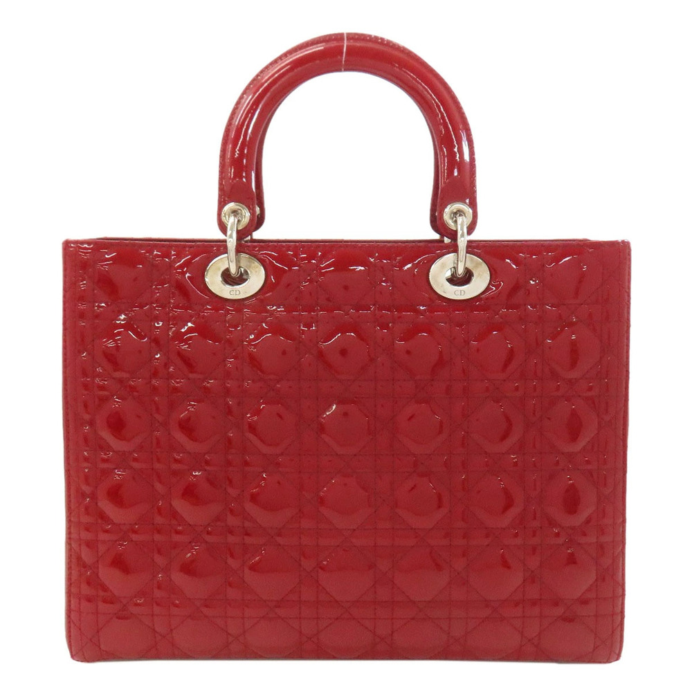 Dior Lady Christian Leather 2way Patent red  Quilt  tote Cannage